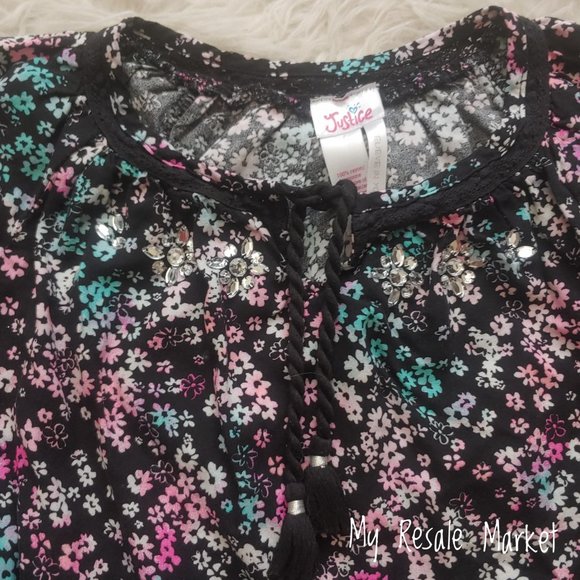 Girl's Floral Blouse Crop Top - Picture 2 of 6
